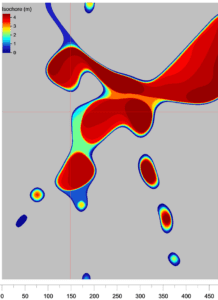 Figure 1, isochore map of reservoir sand consisting of point bar deposits.